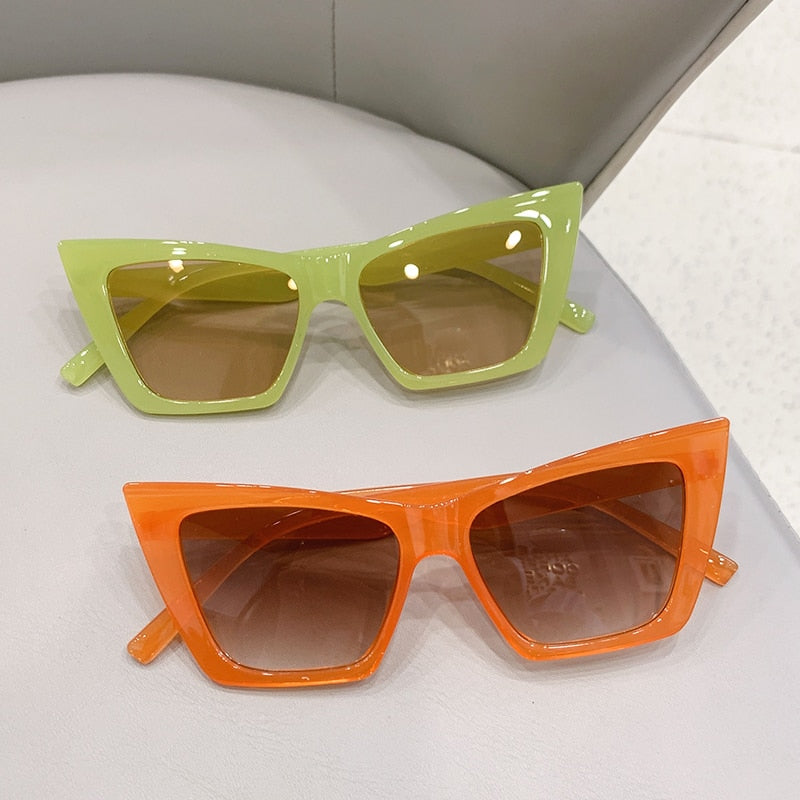 orange and lime square cat eye sunglasses