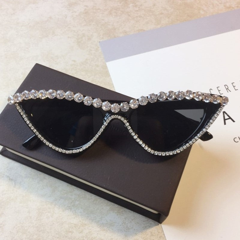 Vintage Luxury Crystal Diamond Cat Eye Sunglasses